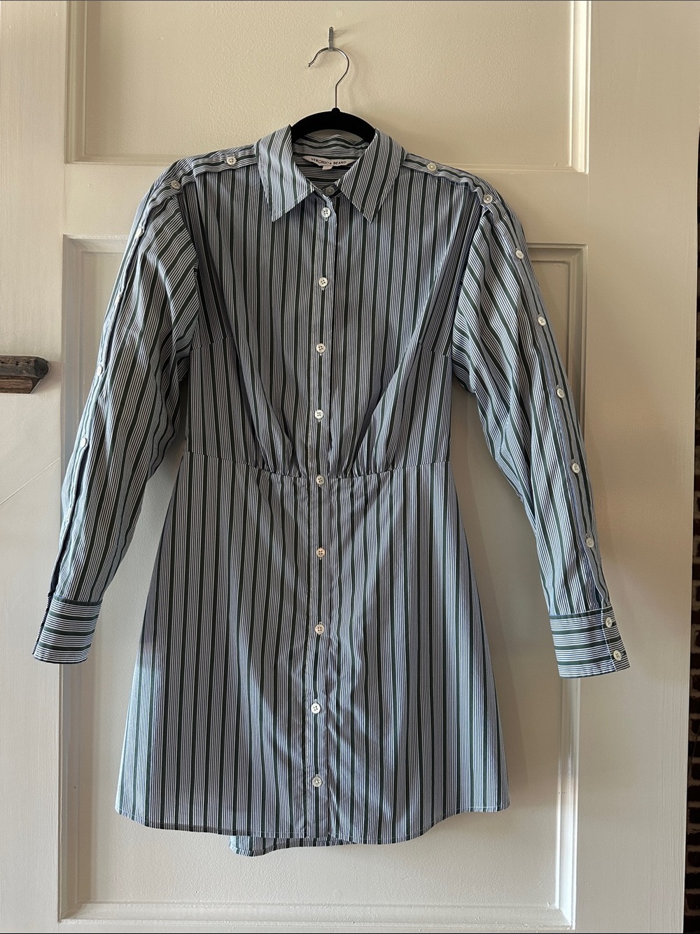 Veronica Beard Blue and green Striped Long-Sleeve Shirt Dress